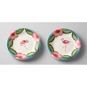J. Willfred Leslie Sattler South Beach Flamingo Hibiscus Plates Set of 2 8.25"